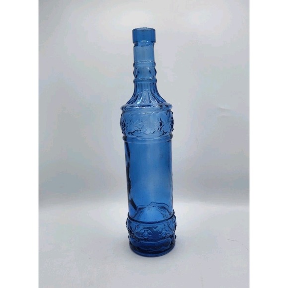 Vintage Decorative 12" Blue Embossed Pressed Glass Bottle Decanter - Picture 4 of 7